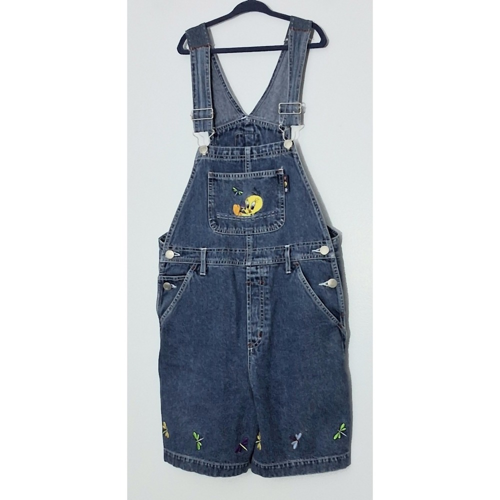 Tweety Bird Looney Tunes Overalls Girls Size 10 Denim‎ Shorts Embroidered VTG